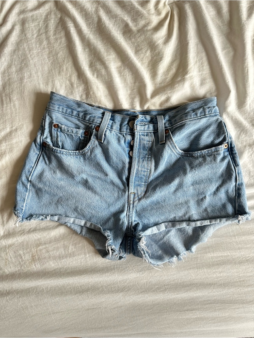 Levi's Light Blue Denim High-Rise Cutoff Shorts